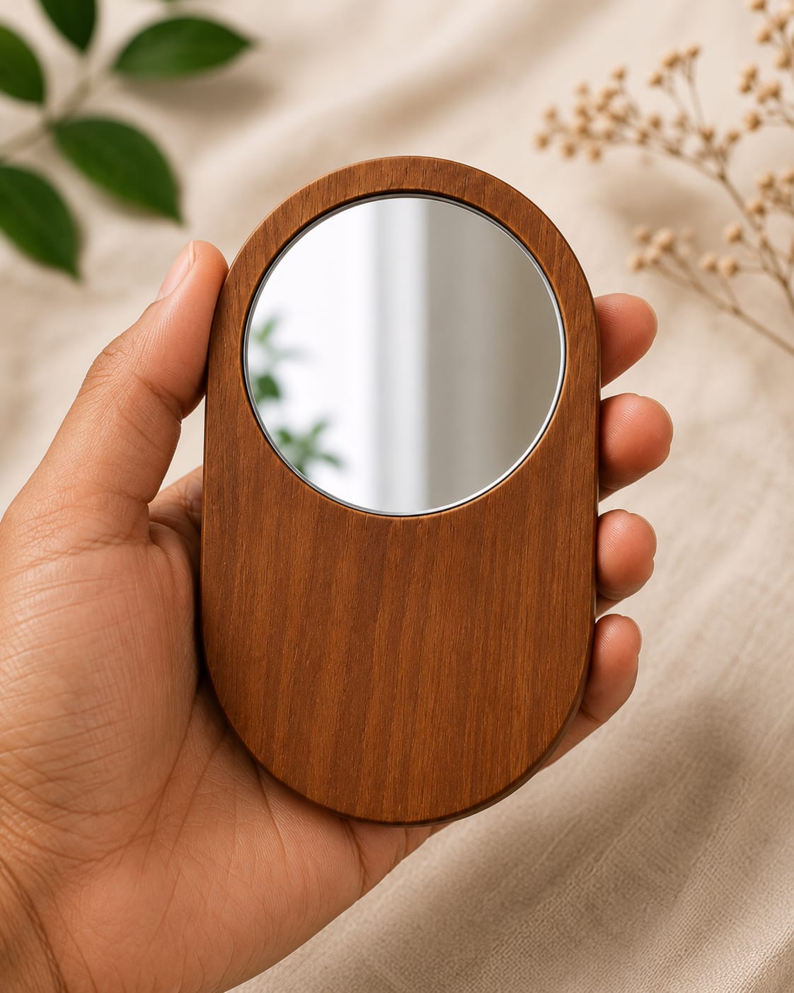 Premium Natural Wooden Hand Mirror